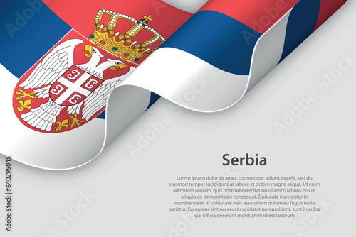 3d ribbon with national flag Serbia isolated on white background