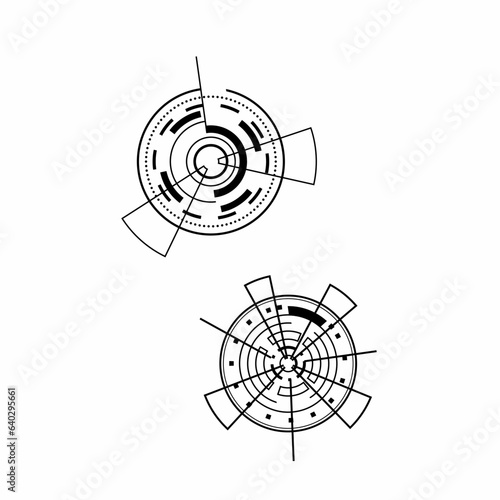 set of futuristic midpoint circle digital technology concept icons isolated,
