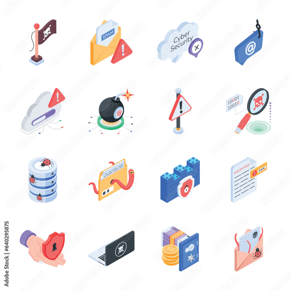Bundle of Security and Cybercrimes Isometric Icons
Bundle of Security and Cybercrimes Isometric Icons