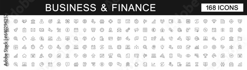 Business & Finance thin line icons set. Business, Finance, Profit, Businessman, Money symbol. Finance icon. Editable stroke icons. Vector