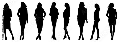 set of silhouettes of business woman standing. isolated on a transparent background. eps 10
