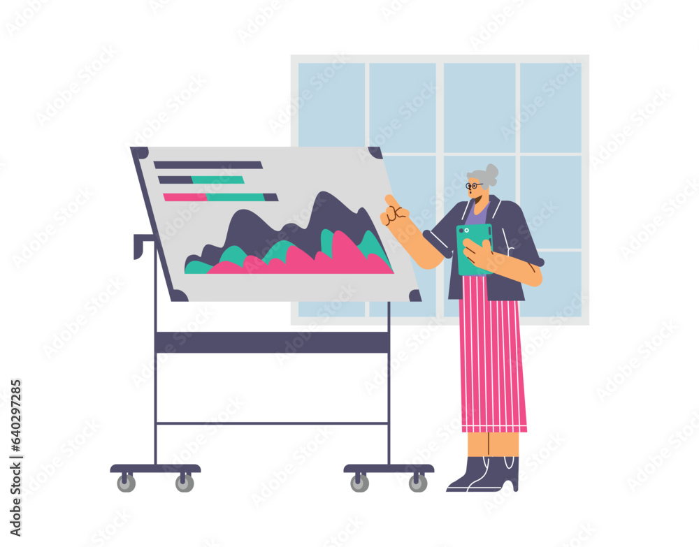 Presenter or speaker pointing at presentation board vector illustration isolated. Presenter or speaker pointing at presentation board vector illustration isolated.