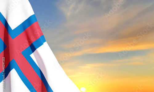 Flag of the Faroe Islands against the sunset. Patrioric background. EPS10 vector