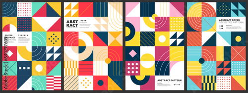 Abstract geometric bauhaus artwork. Simple brutalism shapes collage poster. Memphis pattern background. Retro brutalist style modern trendy graphic cover. Vintage postmodern y2k art vector eps print