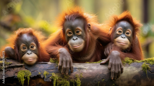 Orangutan cubs close up