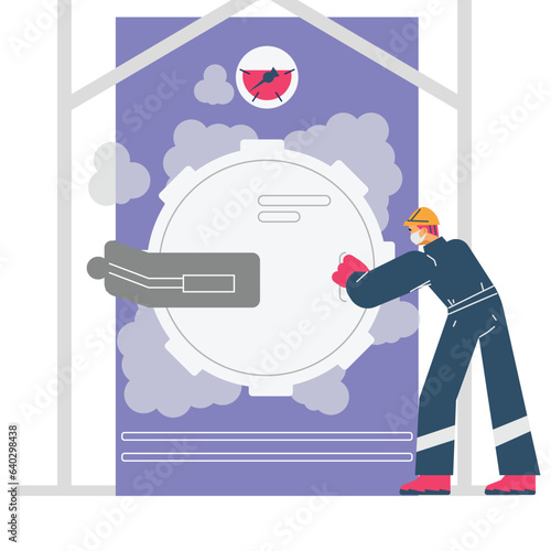 Palm oil dry steam treatment and sterilization, flat vector illustration isolated on white background.