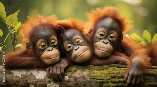 Orangutan cubs close up