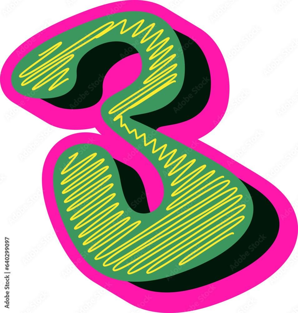 Naklejka premium Groovy Scribble Style Alphabet Letters, Stylish 3D Typography