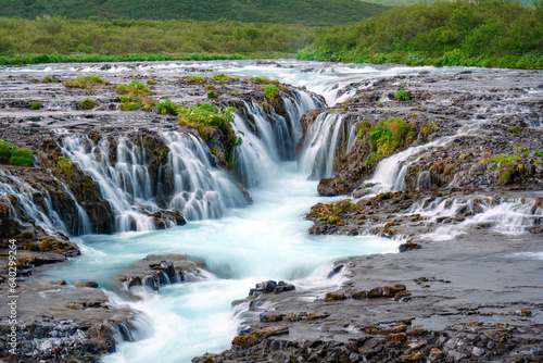 Bruarfoss waterfall flowing from Bruara river in summer at Iceland