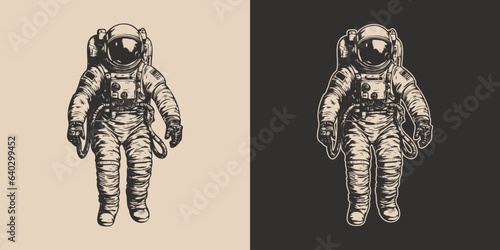 Set of vintage retro astronaut nasa future space adventure explore. Galaxy science trip. Graphic Art. Vector Illustration	
