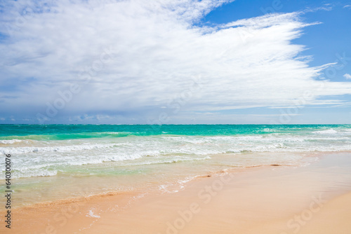 Caribbean landscape with shore waves on a sunny day. Dominican republic