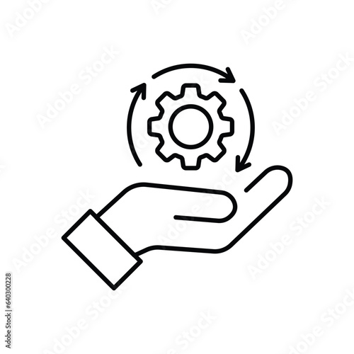 hand holding gear like optimize system icon.