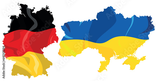 German and Ukrainian map Waving flag texture, patriotic background of partnership, contact, cooperation and support country Germany and Ukraine