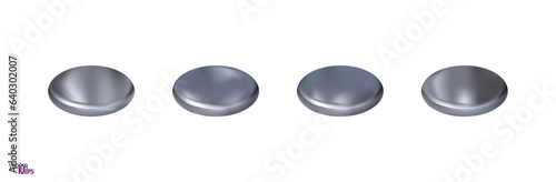 Realistic Construction rivets heads metal set isolated on white background. Shiny caps. isometry. In surface top view of wide a hats metalwares. Vector illustration