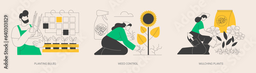Garden seasonal works abstract concept vector illustrations.