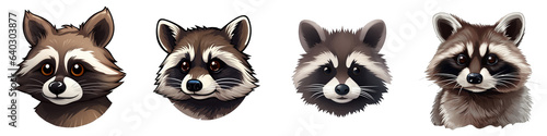 Raccoon clipart collection, vector, icons isolated on transparent background © DigitalParadise