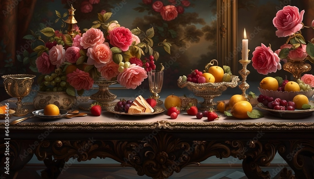 still life with flowers fruit and candles still life with flowers fruit and candles