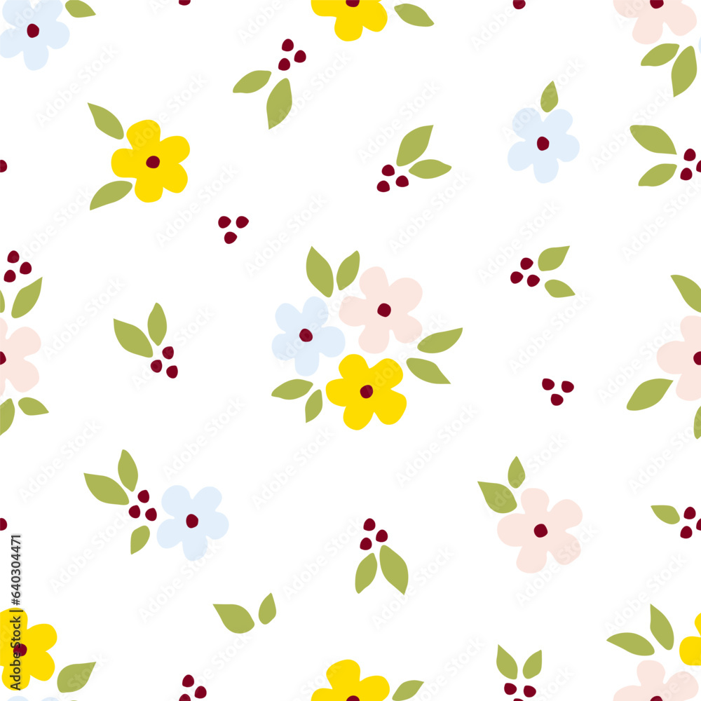 custom made wallpaper toronto digitalSimple delicate floral vector seamless pattern. Small flowers, leaves on a white background. For fabric prints, textile products, summer clothes.