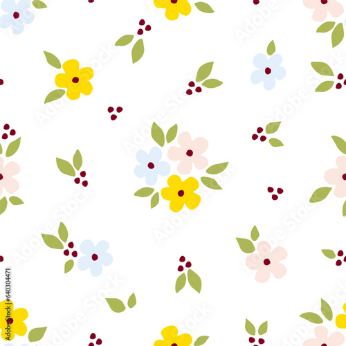 Wallpaper Mural Simple delicate floral vector seamless pattern. Small flowers, leaves on a white background. For fabric prints, textile products, summer clothes. Torontodigital.ca