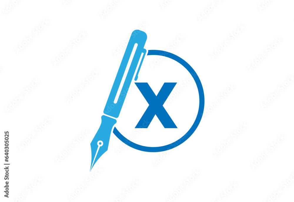 monogram logo design Round shape with Pen icon with letters monogram logo design Round shape with Pen icon with letters