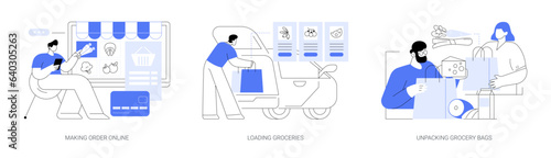 Curbside pickup at a grocery store isolated vector illustrations set