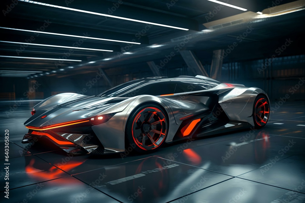 Modern electric sports car on a dark background Modern electric sports car on a dark background