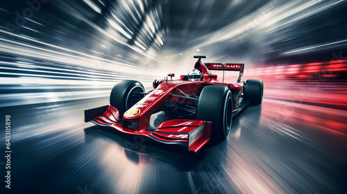 Formula one racing car at high speed with Motion blur background, f1 grand prix race