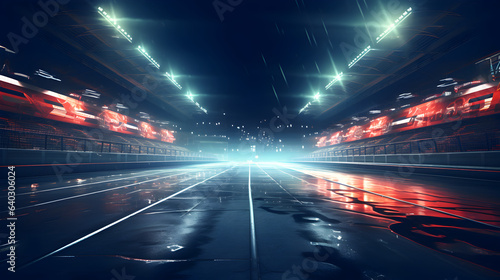 Formula one racing track at night in rain with floodlights on © Trendy Graphics