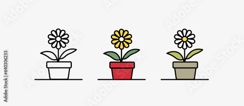 Wallpaper Mural Set of linear icons of chamomile in a pot, logo, sign. Eco product concept, pharmacy, natural cosmetics, sunflower. Vector illustration. Torontodigital.ca