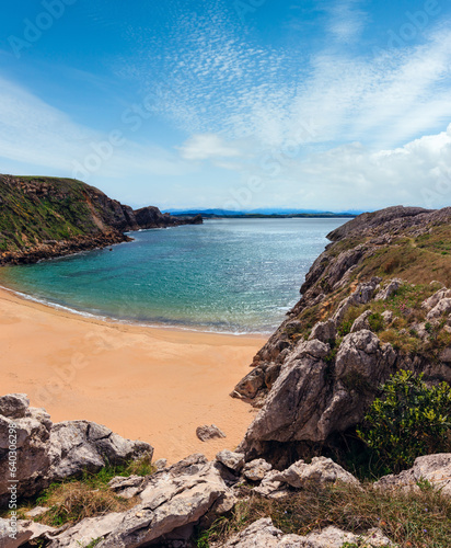 Fototapeta Naklejka Na Ścianę i Meble -  Sandy beach (Spain). Atlantic ocean coastline summer landscape.