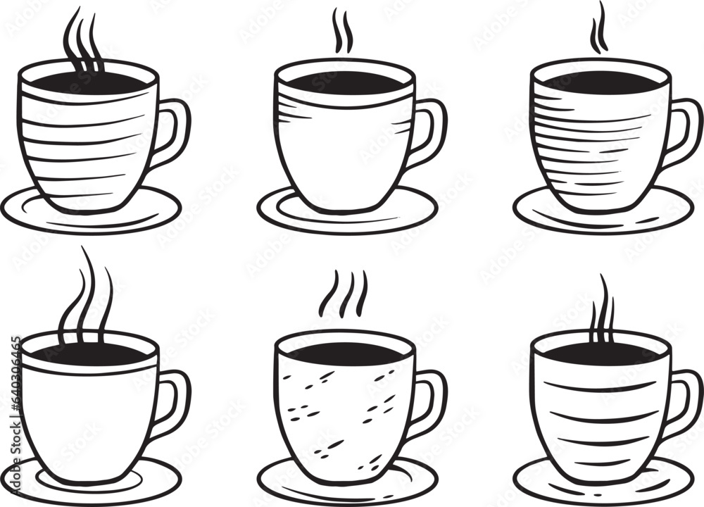 Obraz premium Collection set of coffee cup doodle sketch illustration