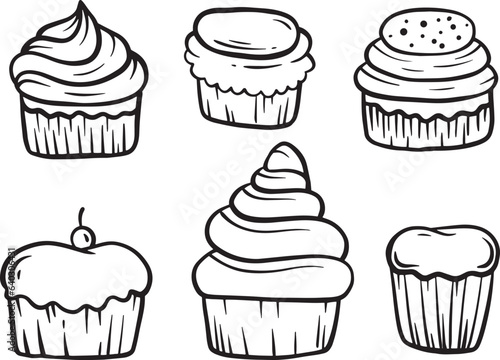 Collection set of birthday cake doodle sketch illustration