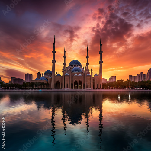 Sharjah Mosque Largest mosque in Dubai, beautiful traditional Islamic architecture Design - Ai generated