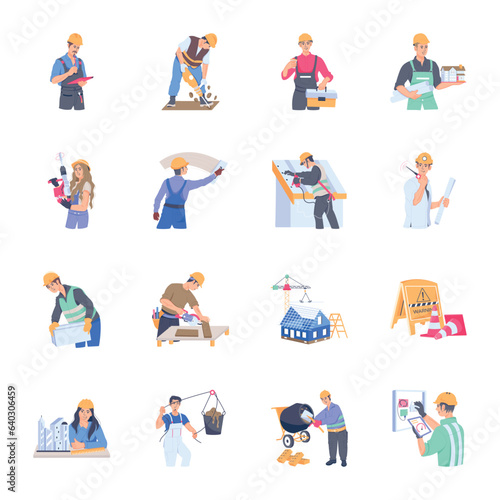 Bundle of Construction Labours Flat Illustrations 

