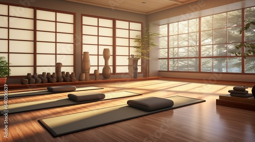 Yoga Studio   A calming space for physical and spiritual exercise  outfitted with minimalistic Japanese decor