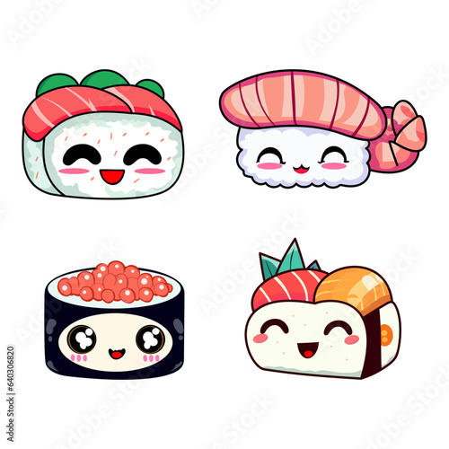 salmon sushi red red caviar cute kawaii set
