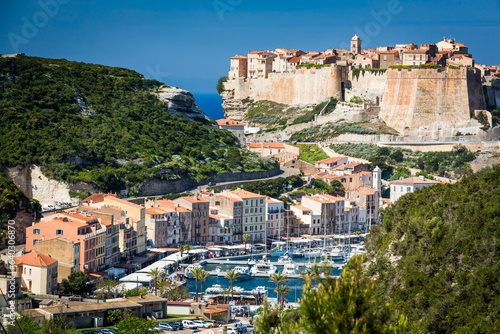 The fortress and the harbour below in Bonifacio, Corse, France