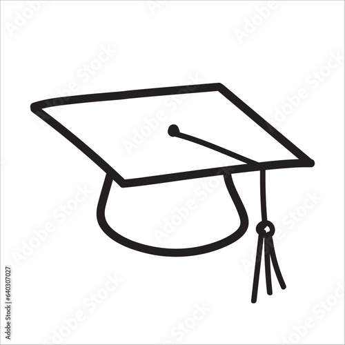 Graduation cap doodle vector illustration isolated on white