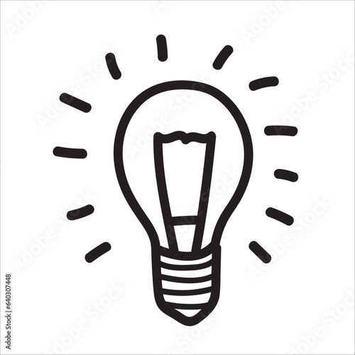 Shining lightbulb doodle vector illustration isolated on white