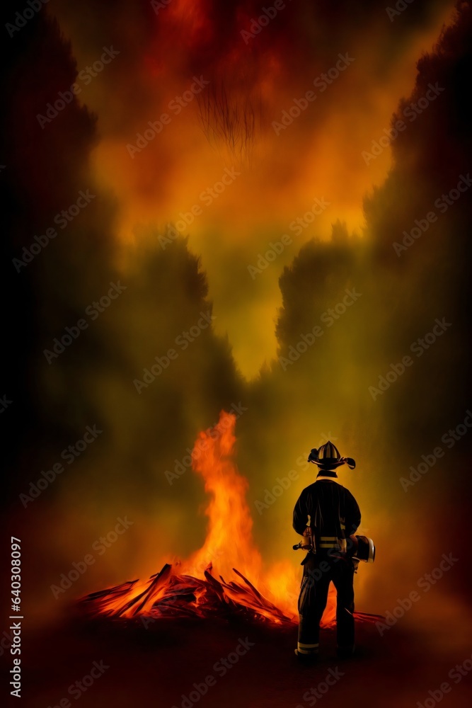 A Firefighter Standing In Front Of A Fire