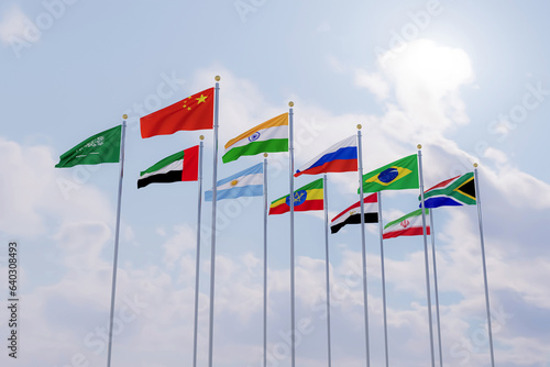 Photo flags brics membership concept of the brics summit or meeting countries flag brics photo