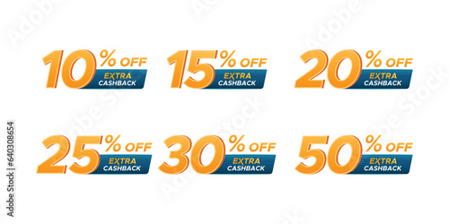 Special extra cashback offer promotion label with different percentage. 10, 20, 30, 70, 50 percent cashback promotion label badge design set vector illustration isolated on white background