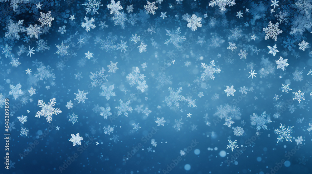 Falling snowflakes on a blue background, generative AI