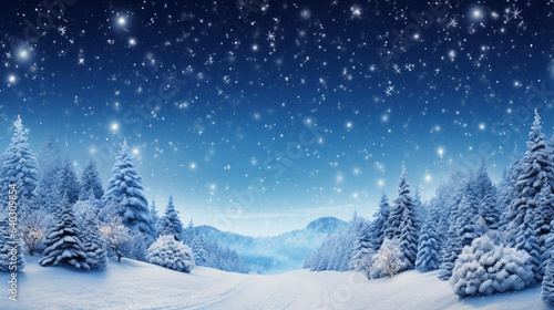 Christmas Winter Snow Blue Background, generative AI © Andrii