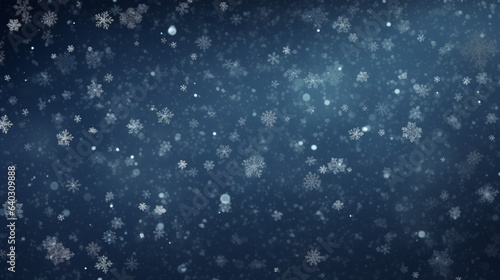 Falling snowflakes on a dark blue background, generative AI