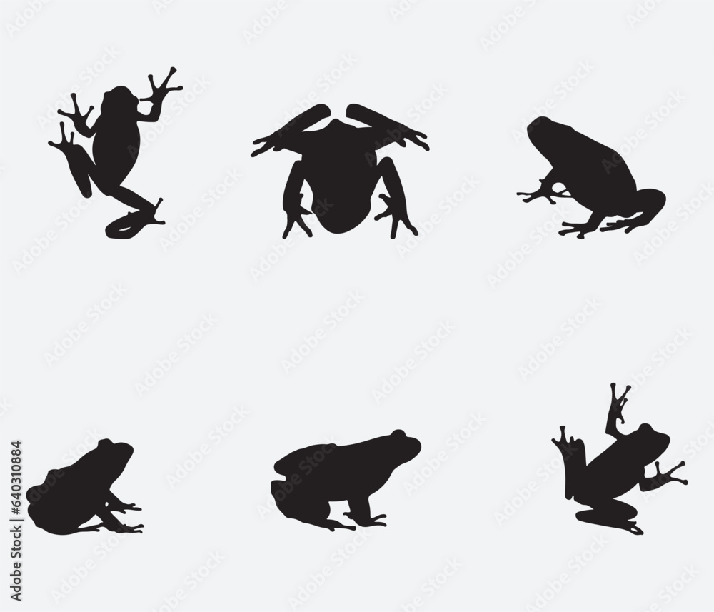 Naklejka premium Vector amphibian silhouette on the white background. Frog silhouettes. Collection of vector amphibian silhouette isolated. Vector silhouettes of amphibian, top view