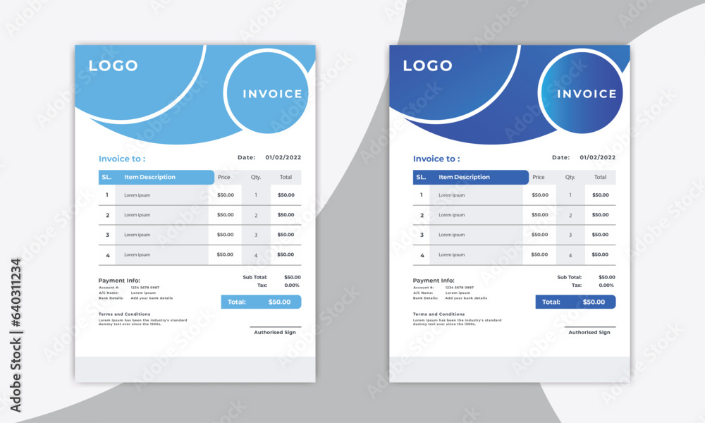 minimal blue invoice template vector design minimal blue invoice template vector design