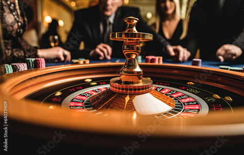 People around casino roulette table created with Generative AI technology