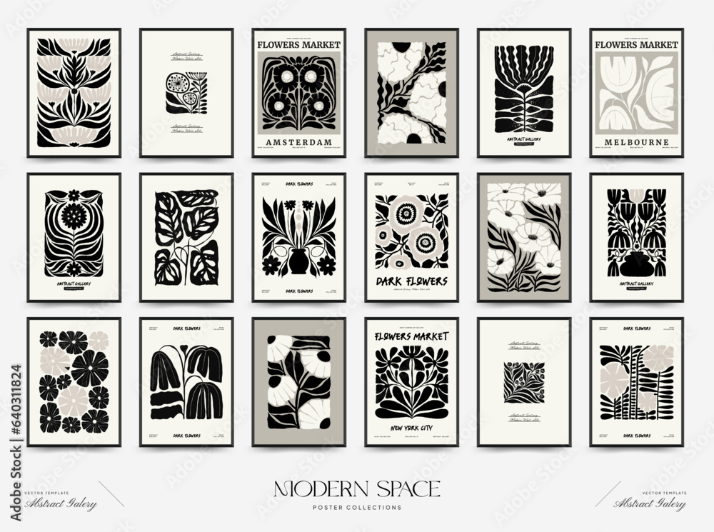 Abstract dark floral posters template. Modern trendy Matisse minimal style. Black and white colors. Hand drawn design for wallpaper, wall decor, print, postcard, cover, template, banner. Abstract dark floral posters template. Modern trendy Matisse minimal style. Black and white colors. Hand drawn design for wallpaper, wall decor, print, postcard, cover, template, banner.