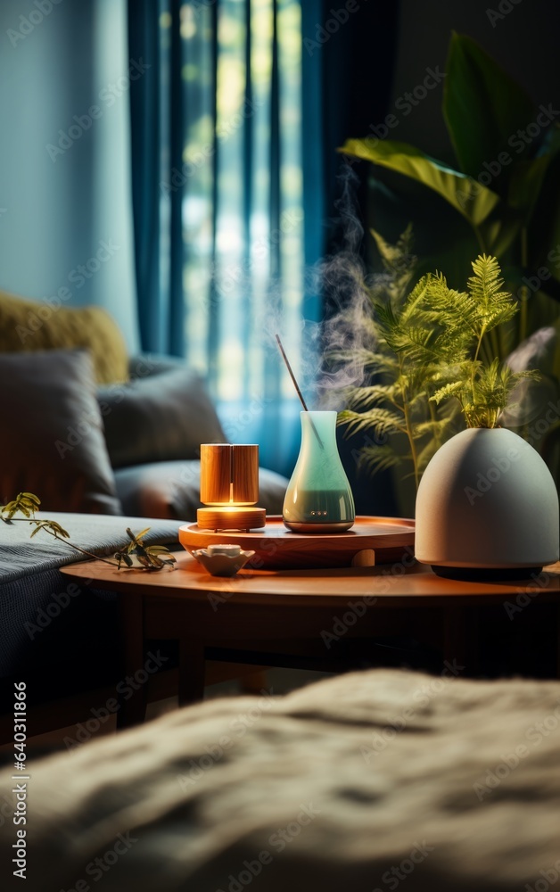 Aroma diffuser perfume and candles. Cozy home decor and aromatherapy. Relaxing atmosphere for joga or hygge lifestyle. Aroma diffuser perfume and candles. Cozy home decor and aromatherapy. Relaxing atmosphere for joga or hygge lifestyle.